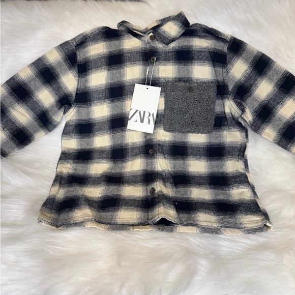 Zara Kids Plaid Shirt - Black and Cream - Picture 2 of 5